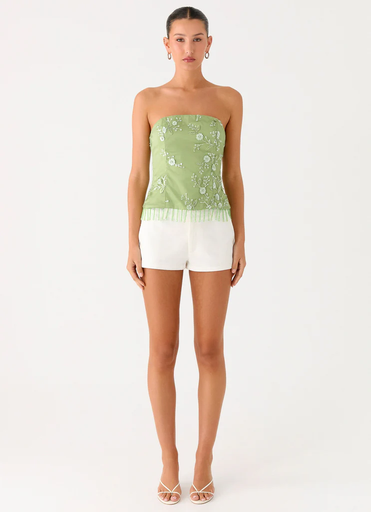 Haut sans bretelles à strass Sea Garden - Vert