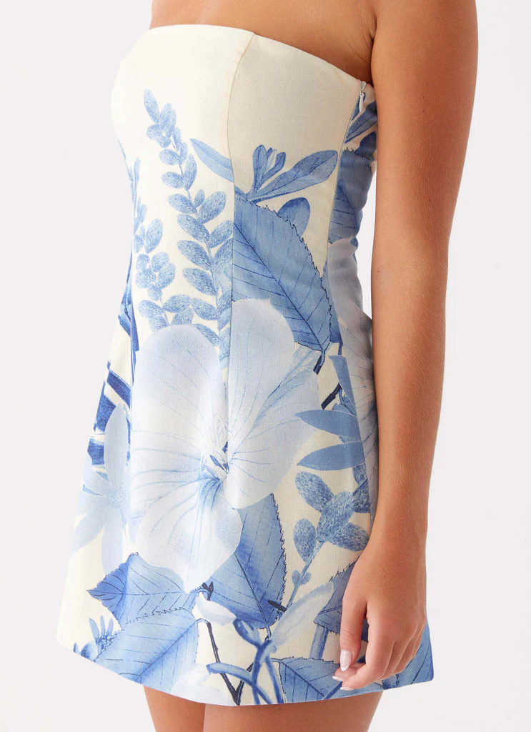 Robe mini sans bretelles Denby - Imprimé floral bleu