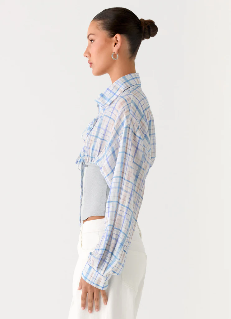 Chemise à ceinture élastique Accelerate - Carreaux bleus