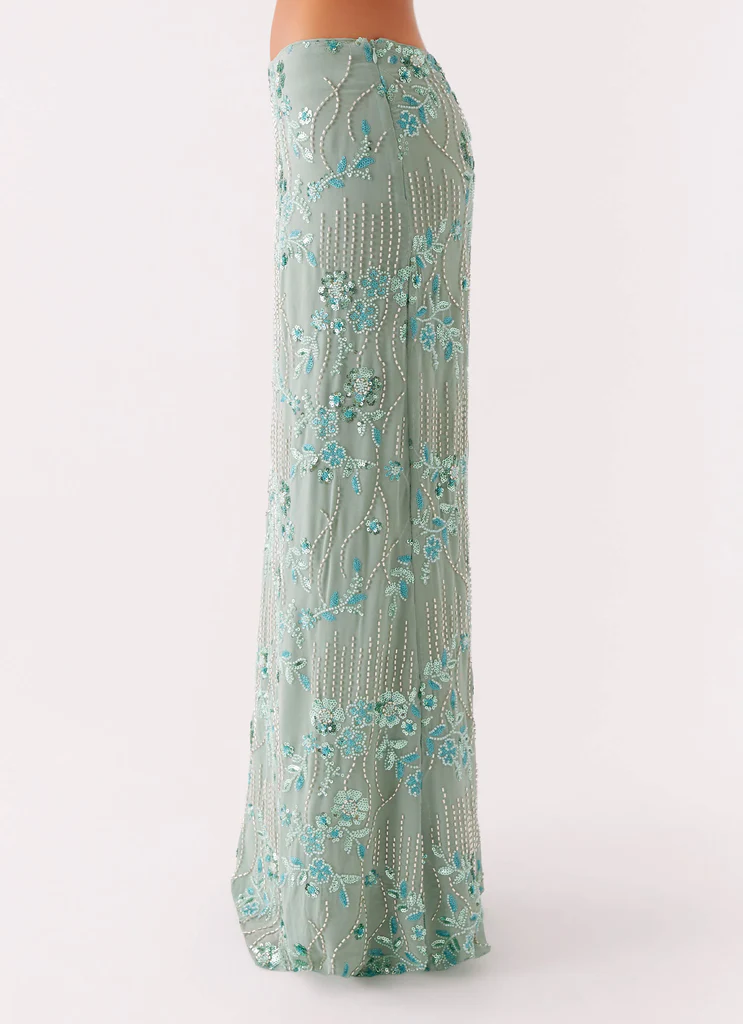 Jupe Maxi à Strass Taille Basse Corinna - Menthe