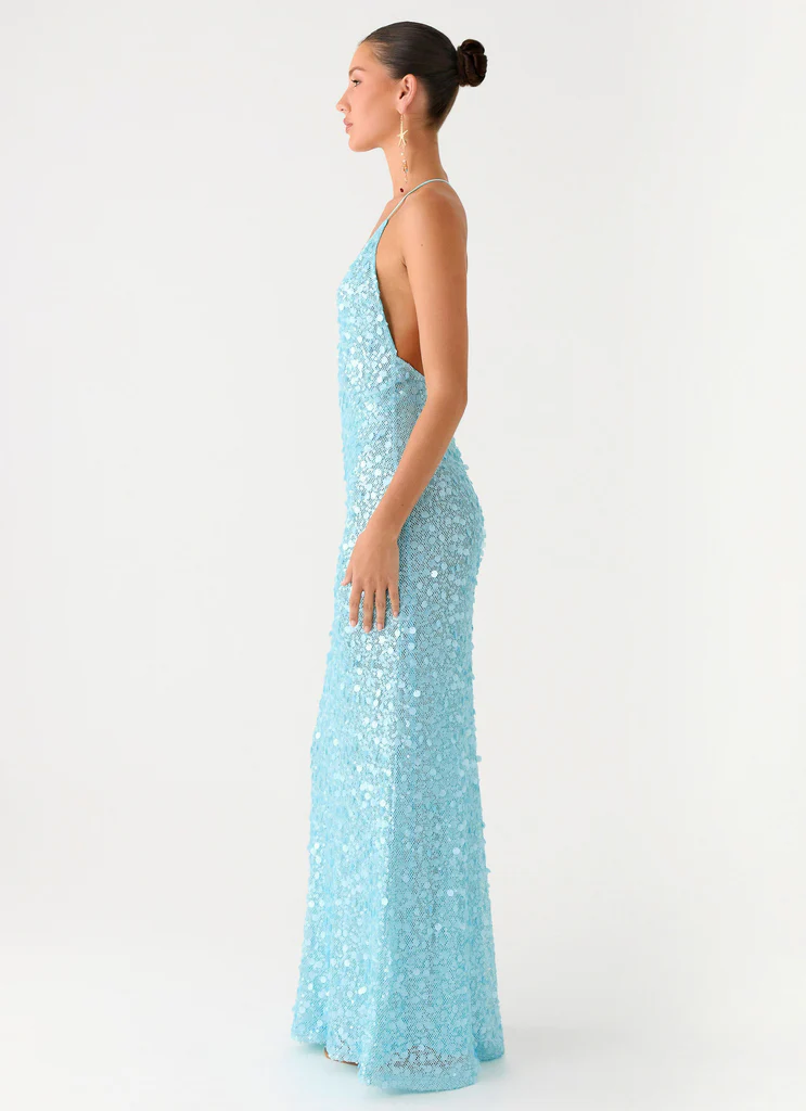 Robe maxi paillettes Vue sur l’océan – Bleu Robe maxi paillettes Vue sur l'océan - Bleu