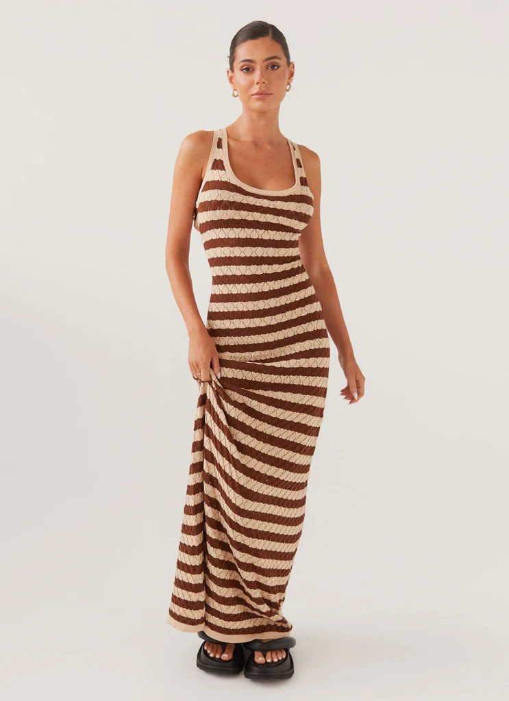 Robe maxi tricot Off The Record - Rayure Cannelle