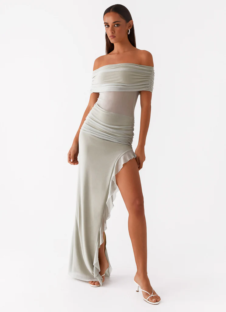Robe maxi épaulette Nelly - Pistache