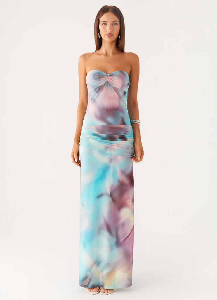 Robe maxi en maille Isle Escape - Éclaboussure marine