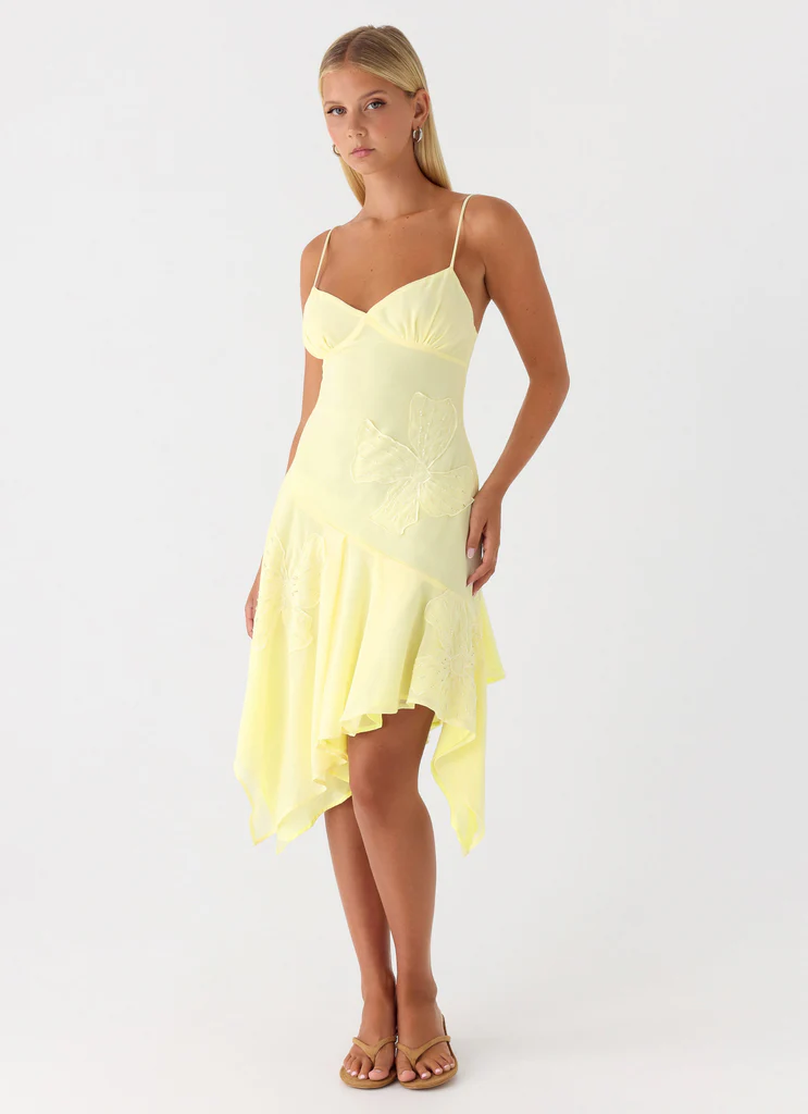 Robe Midi à Fleurs Strass Aysha – Jaune Robe Midi à Fleurs Strass Aysha - Jaune