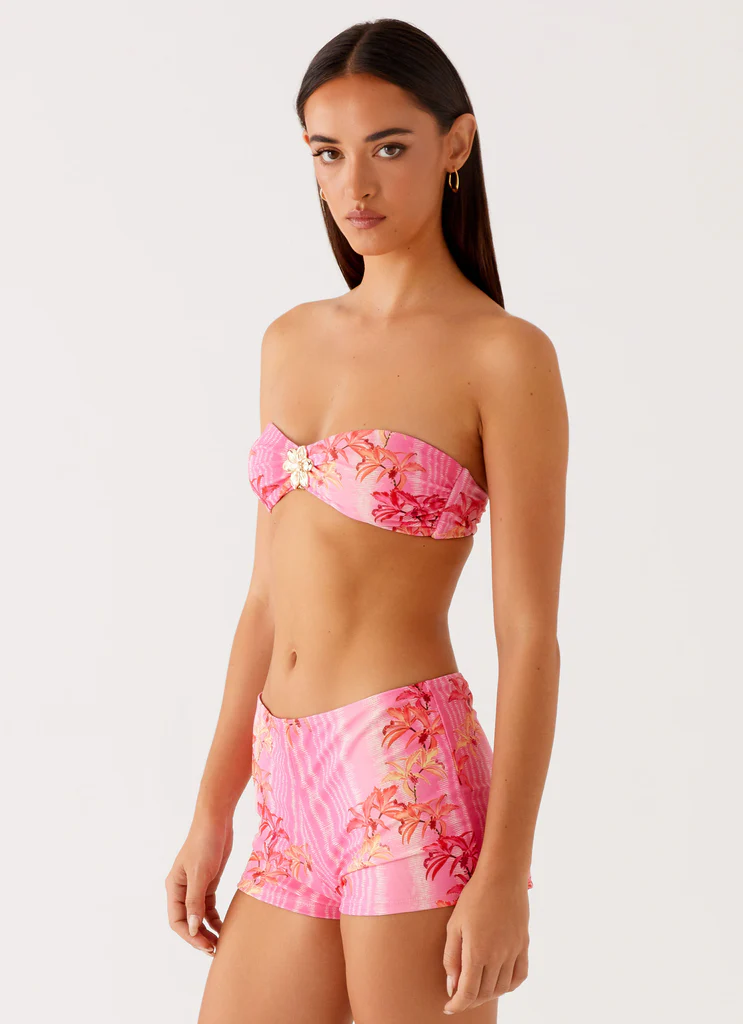 Haut de maillot de bain sans bretelles Tamra - Imprimé rose tropical