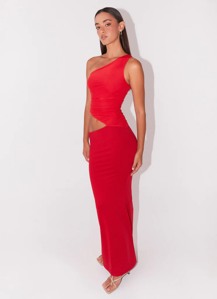 Robe maxi à épaule unique Seranella - Rouge cerise