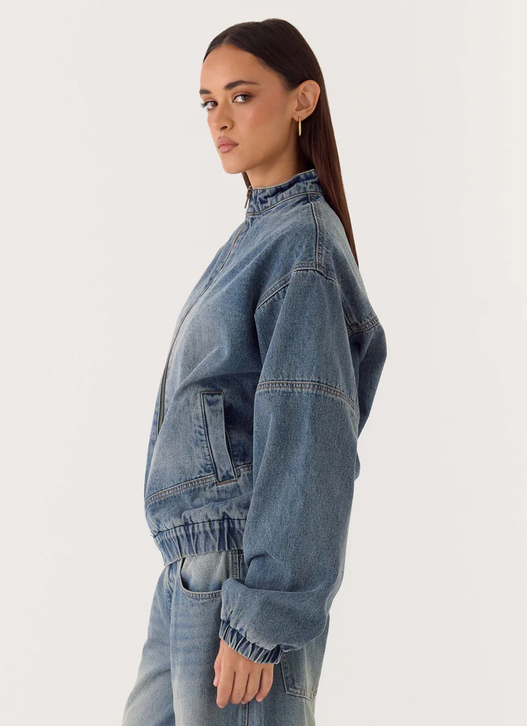 Veste Bomber en Denim Waylon - Bleu Moyen
