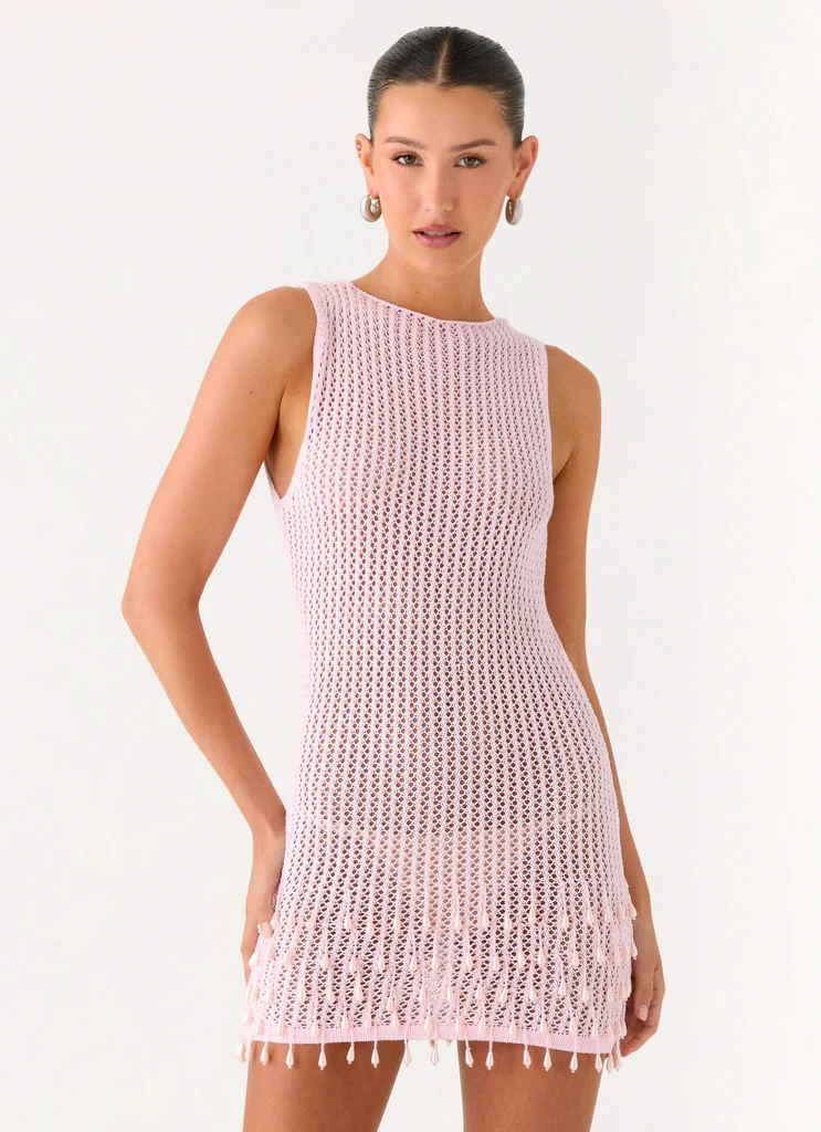 Robe mini à crochet perlé Miracle - Rose