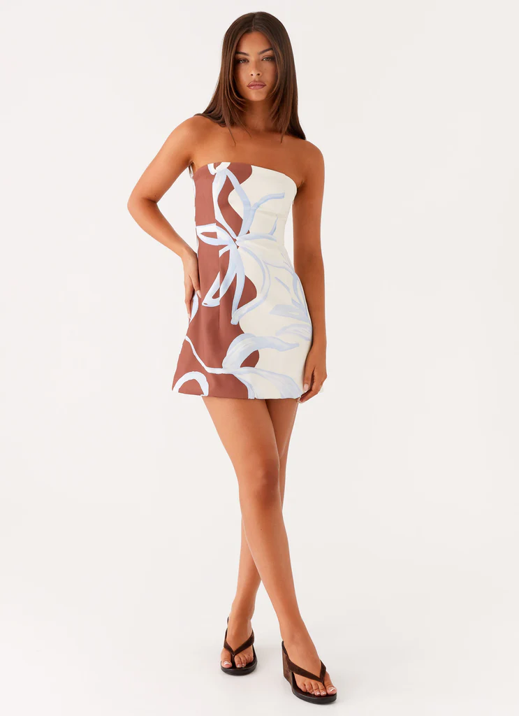 Robe mini sans bretelles Denby - Imprimé Bloom Wave