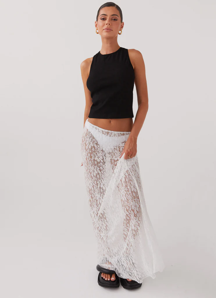 Jupe maxi dentelle sucrée – Blanc Jupe maxi dentelle sucrée - Blanc