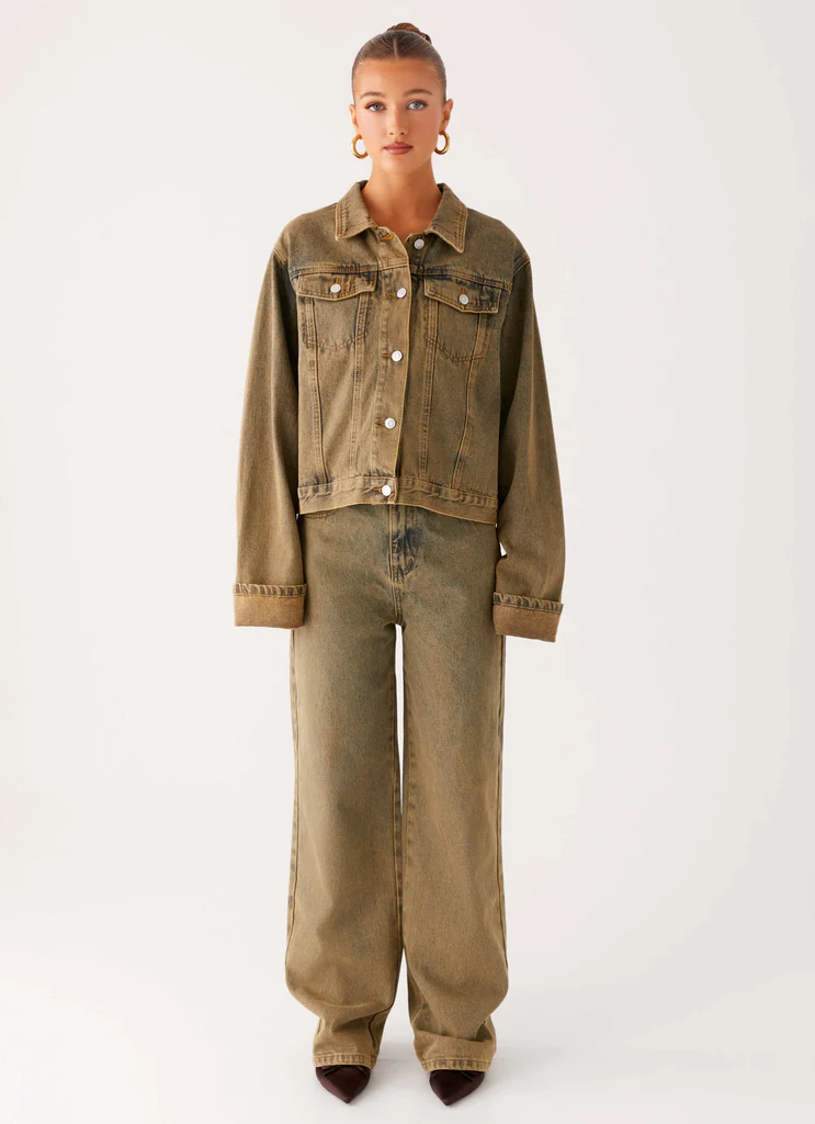 Jean denim droit à retour - Lavage sable brun