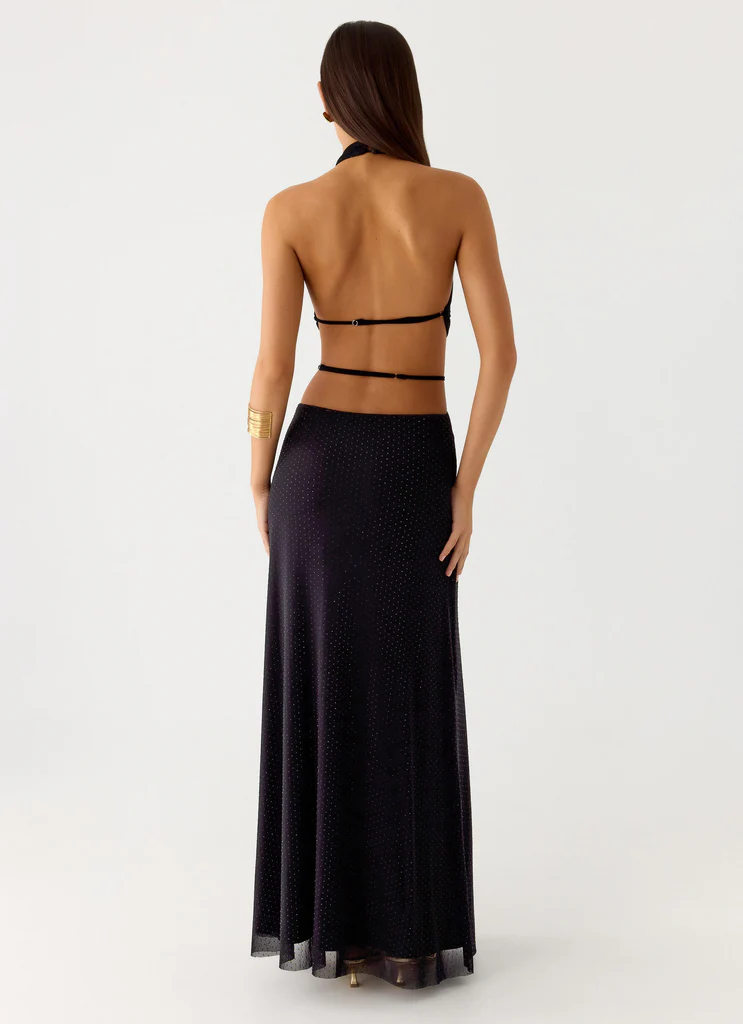 Robe maxi à paillettes et perles Astraeus - Noir