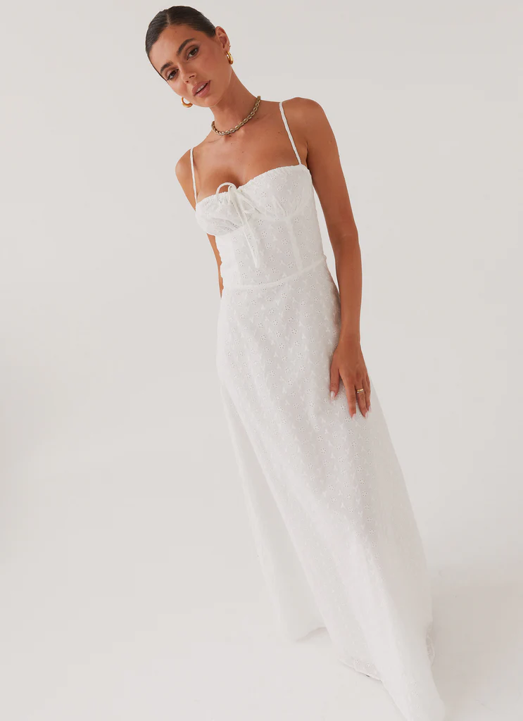 Robe maxi Elsie Broderie - Blanc