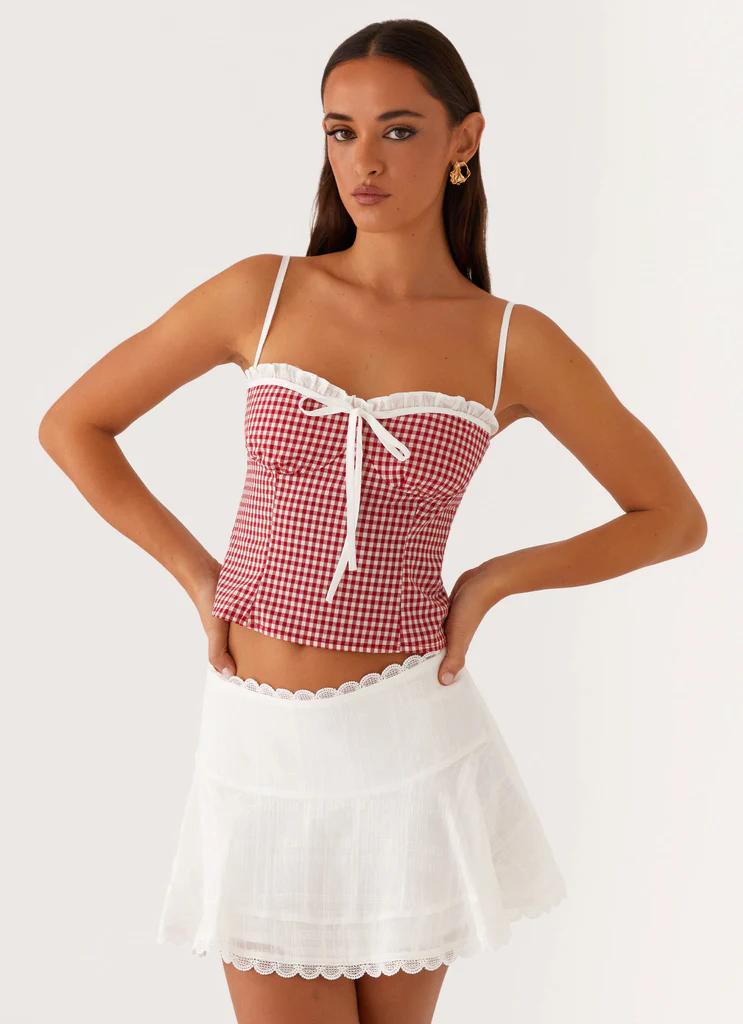 Haut bustier à volants Palmer - Carreaux rouges
