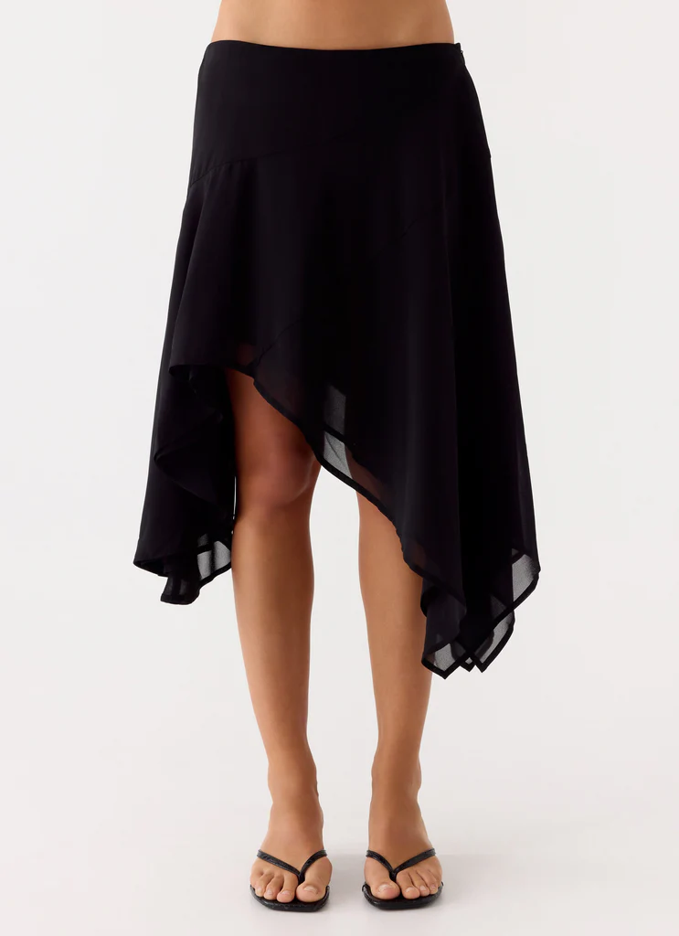 Jupe Mi-Longue Asymétrique à Taille Basse Kia - Noir