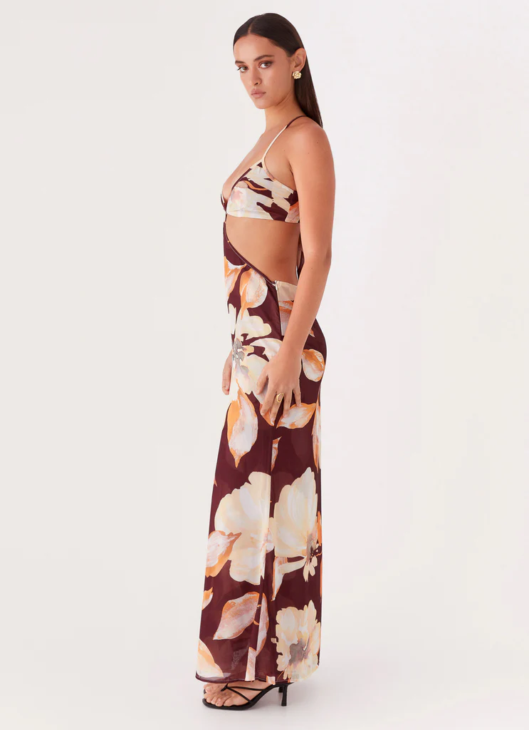 Robe maxi Primrose Daydream - Fleurs brun