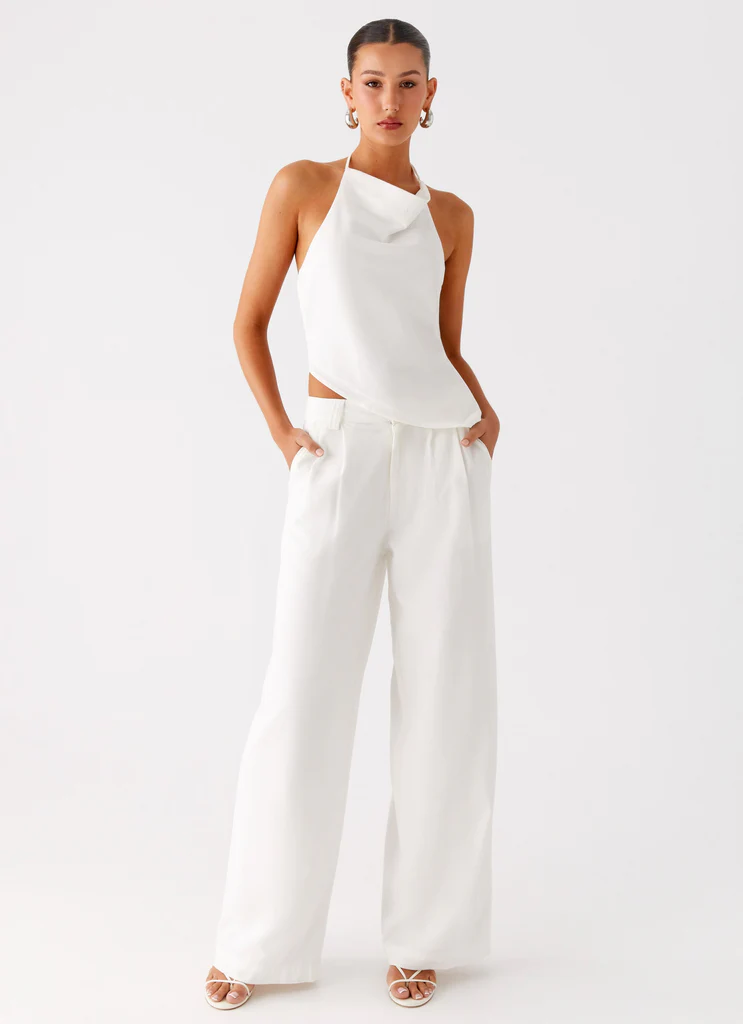 Pantalons en lin Delong à taille basse - Blanc