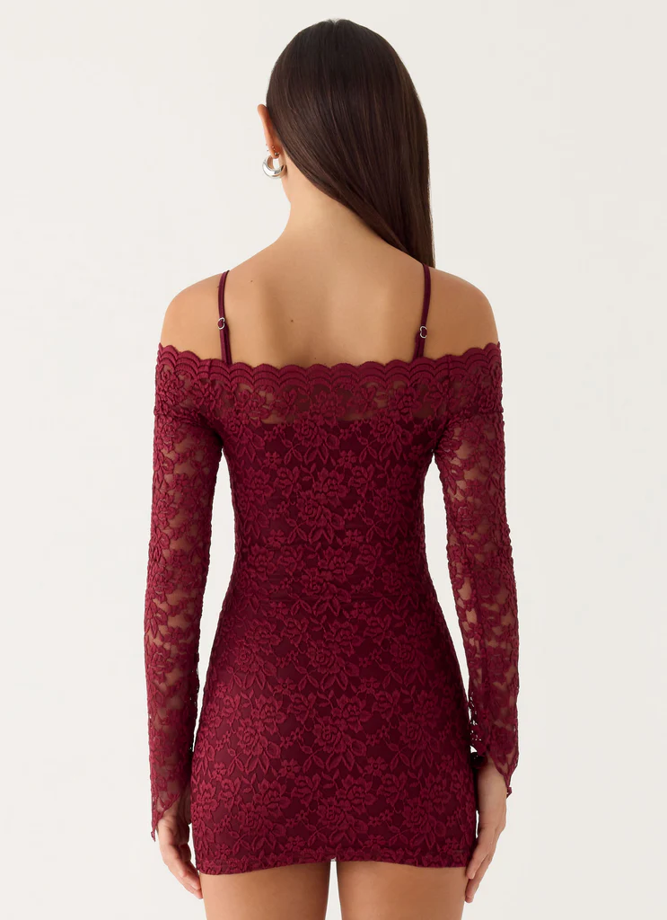Just This Once Robe Mini en Dentelle - Merlot