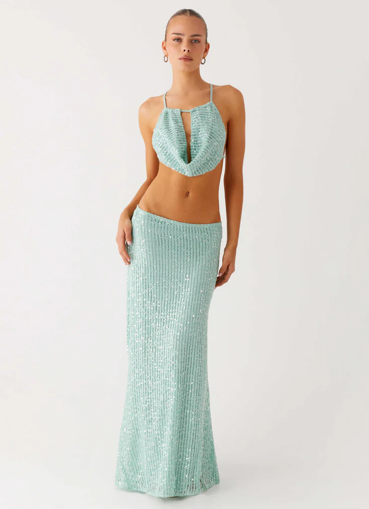 Jupe maxi à strass Amoura - Sage menthe