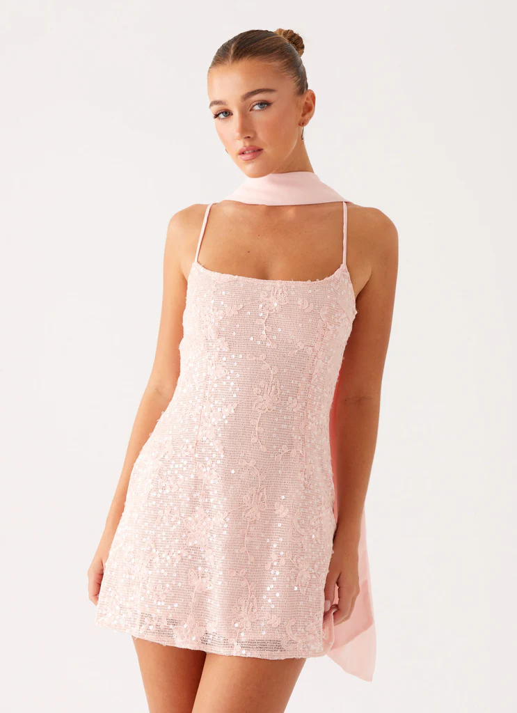 Robe Mini à Strass Vision – Rose Robe Mini à Strass Vision - Rose