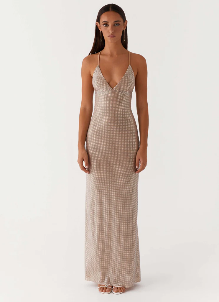 Robe maxi à maille perlée Tula - Argent Diamanté