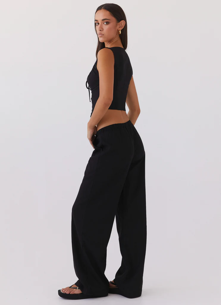 Pantalons en lin Fresh Face - Noir