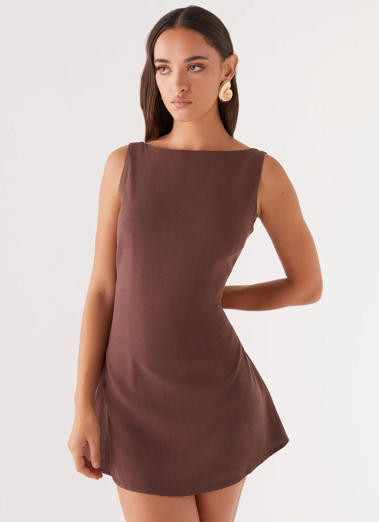 Robe Mini Linen Drunk In Love - Chocolat