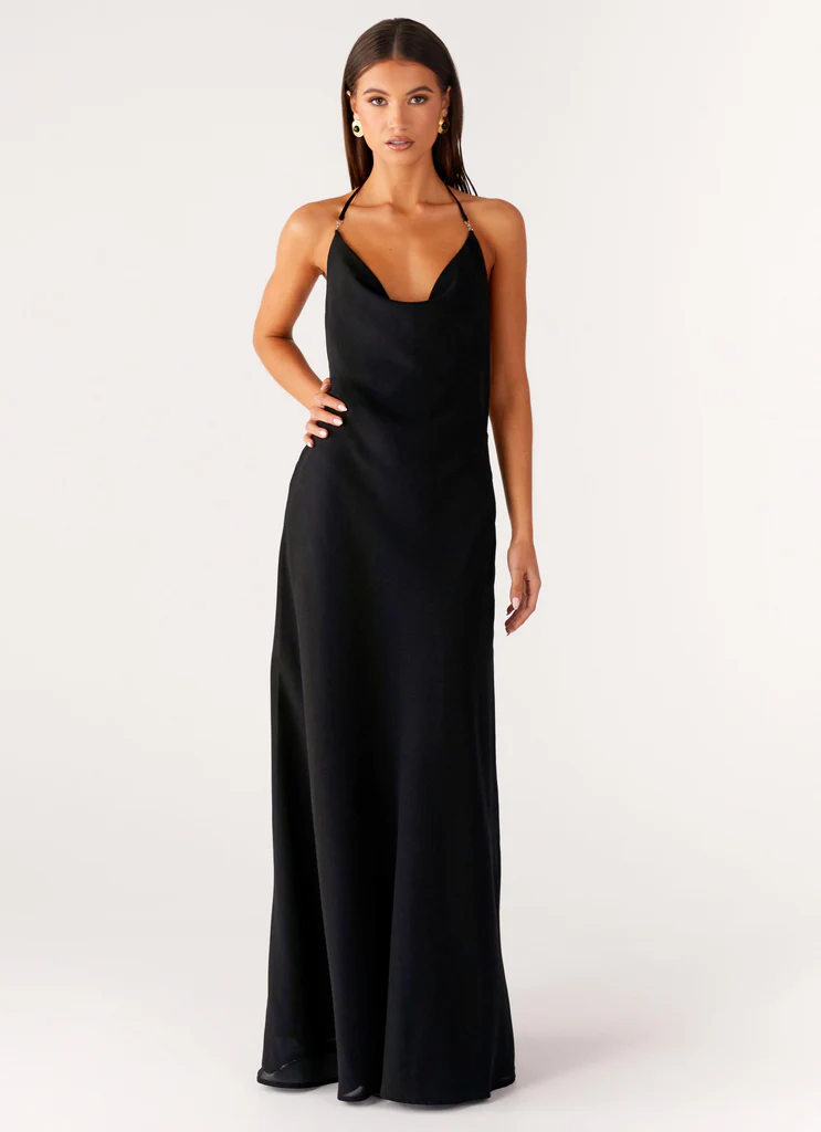 Robe maxi à col en châle Morning Crush - Noir