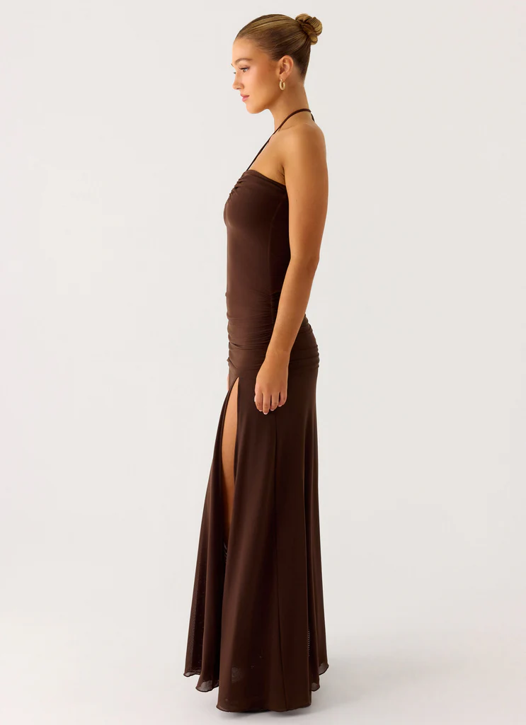 Robe maxi à plis Callie - Chocolat
