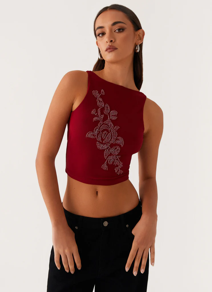 Top en maille perlée Brae - Rouge profond