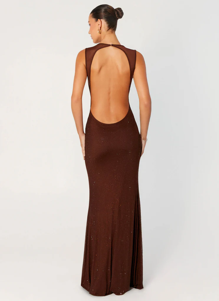 Robe maxi paillettes chaudes - Chocolat