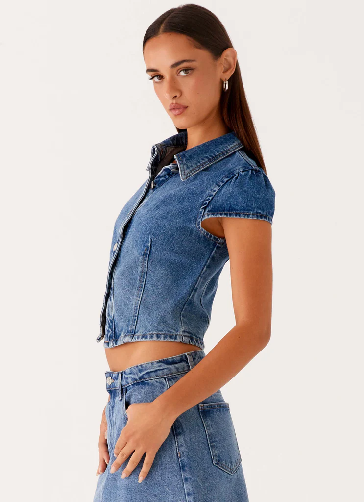 Top à boutons Stella - Bleu