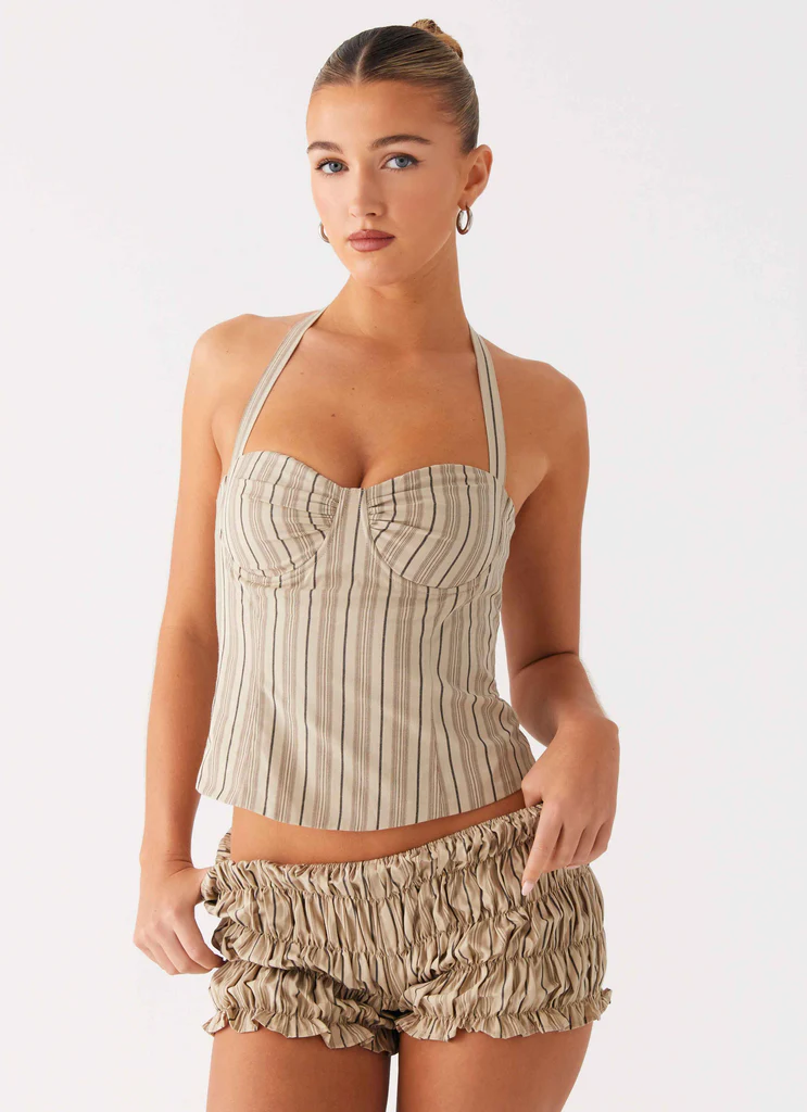 Haut bustier à bretelles Cheryl - Rayures Oatmeal