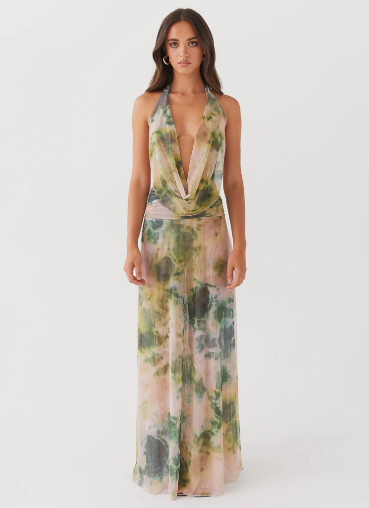 Robe maxi en maille Elysia - Forêt tropicale