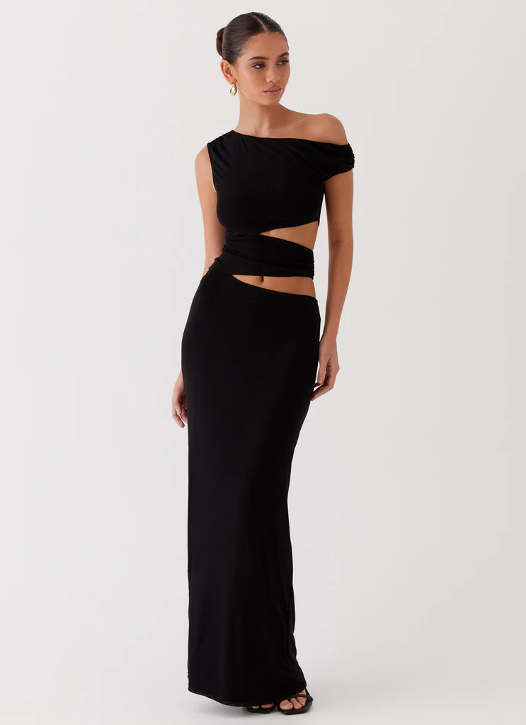 Robe Maxi Une Épaule Margot - Noir