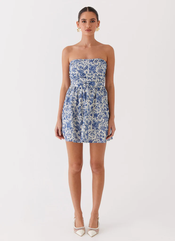 Robe Mini en Lin Forget Me Not - Bleu Paisley