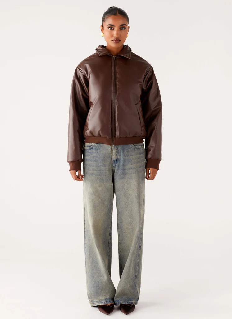 Veste de bombardier en cuir synthétique Outlands - Chocolat