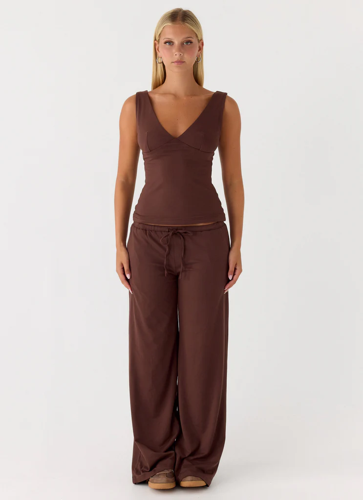 Pantalons de survêtement élastique difficile à dompter - Chocolat
