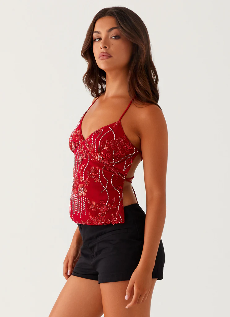 Haut de bikini en paillettes Kamilla - Rouge
