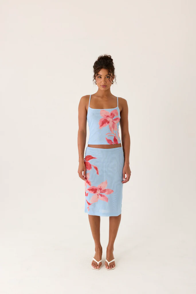 Jupe Midi Tamia - Fleurs Bleues