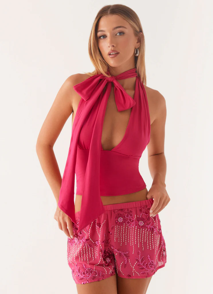 Shorts Mini à Strass Mercer - Fuchsia