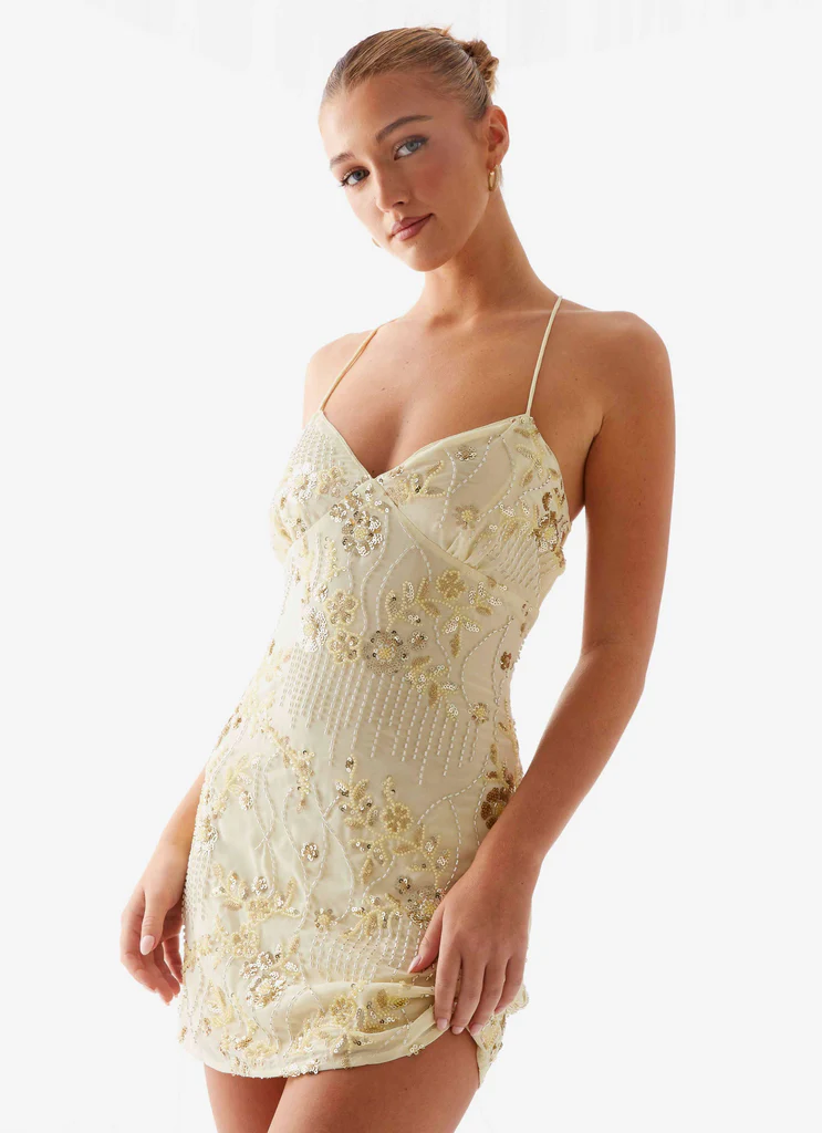Robe micro-mini à sequins Vietta – Jaune Robe micro-mini à sequins Vietta - Jaune