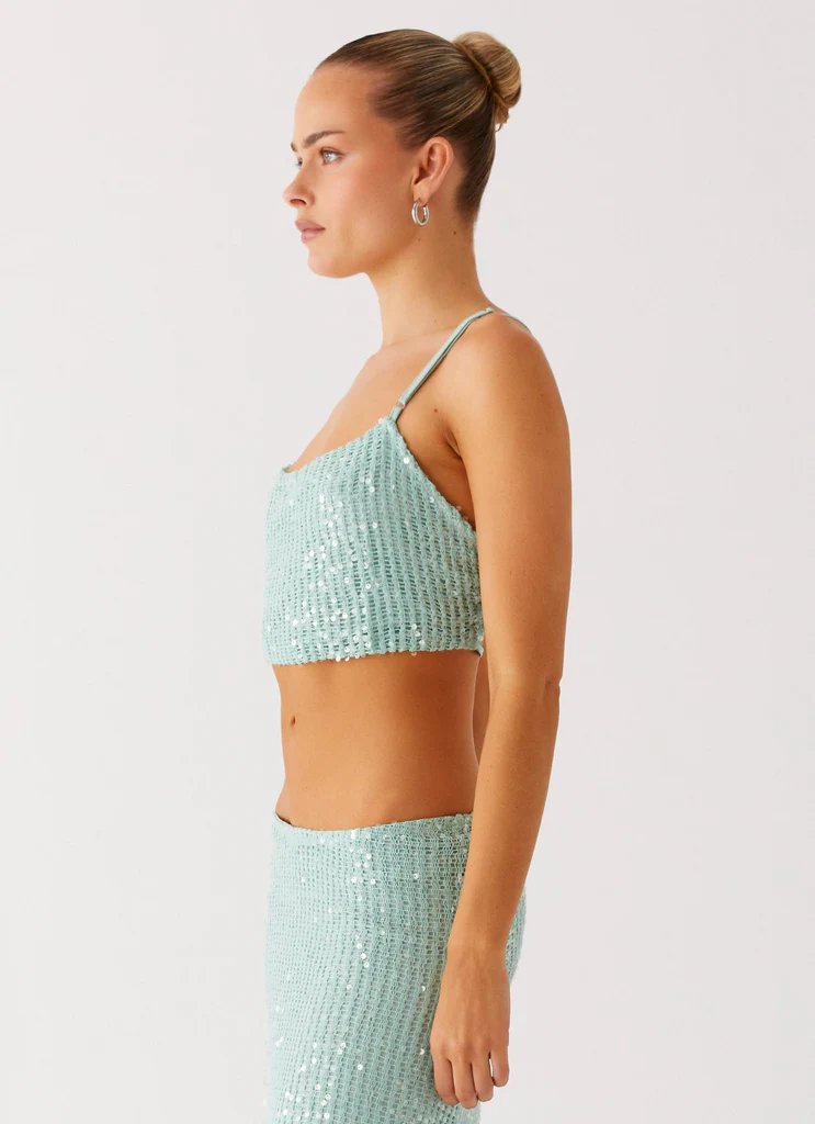 Top à col roulé Strass Amoura – Menthe Sage Top à col roulé Strass Amoura - Menthe Sage