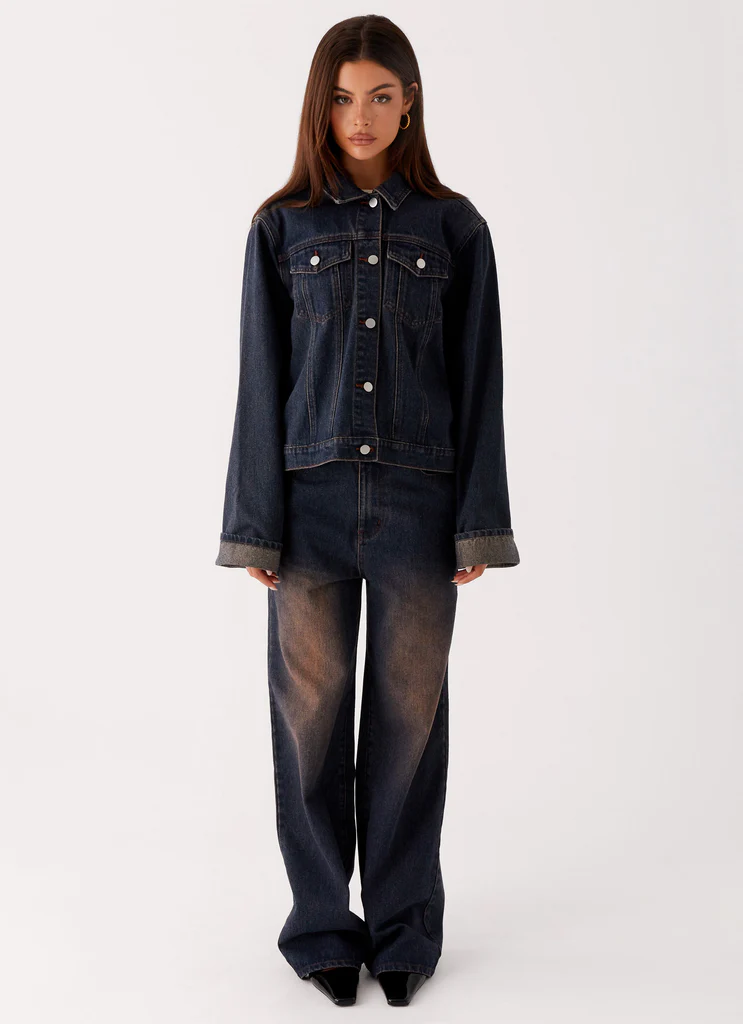 Veste en denim oversize Back Again - Lavage bleu brun