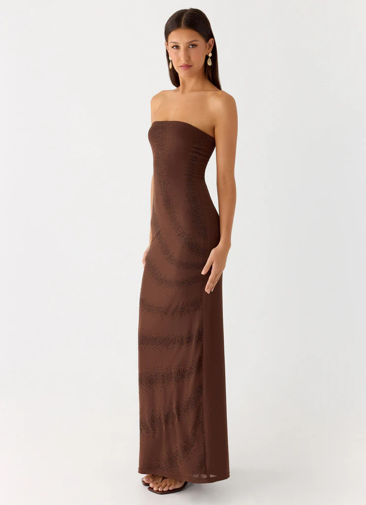 Robe maxi à mailles perlées Belisse - Chocolat
