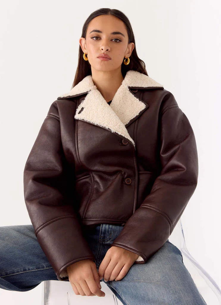Manteau court à double face Demine - Chocolat