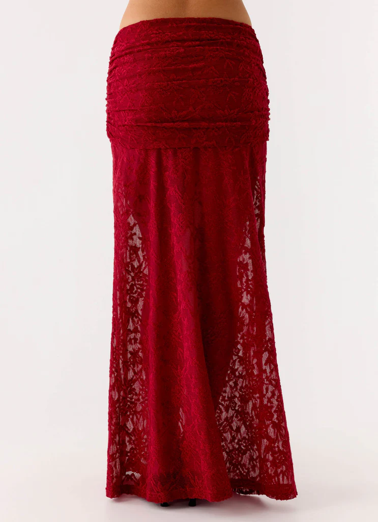 Jupe Maxi Farruko en Tissu Jacquard - Cerise Foncé