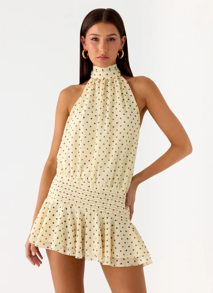 Robe Mini en Chiffon Willow - Jaune à Taches