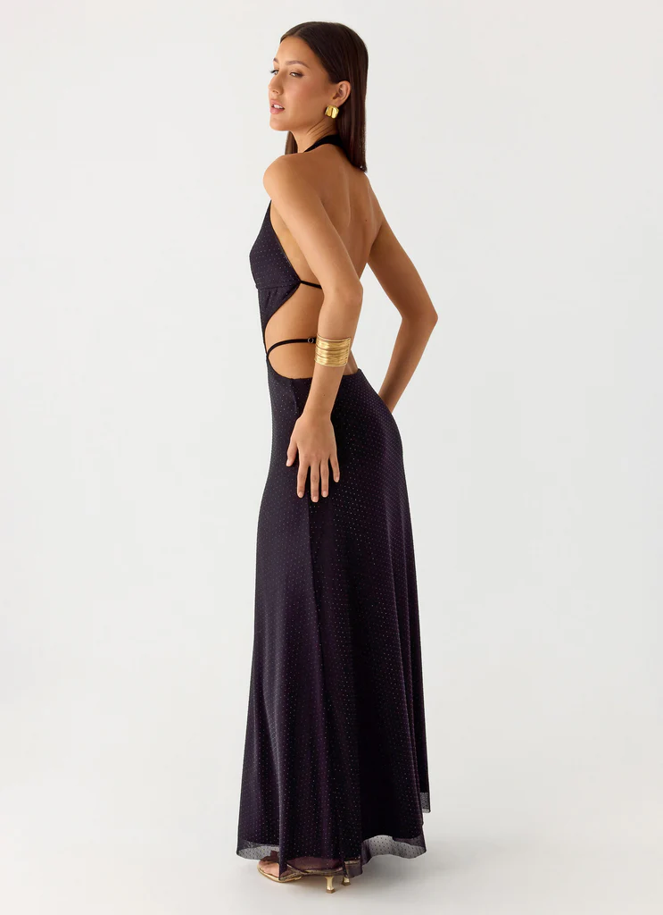 Robe maxi à paillettes et perles Astraeus - Noir